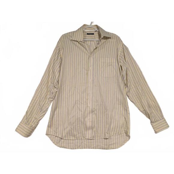 Burberry London Yellow Striped Button-Up Shirt Mens Large 15 1/2 15.5 - Picture 1 of 15